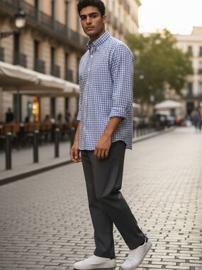 Ralph Lauren White Shirt with Blue Windowpane Check